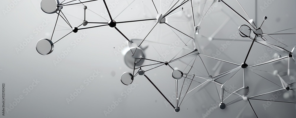 Poster abstract gray network interconnected nodes and lines in 3d space