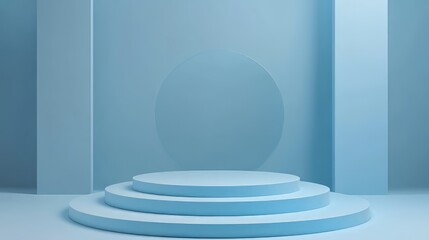 3D white geometric forms. Box podium in blue color. Minimal scene for product display.