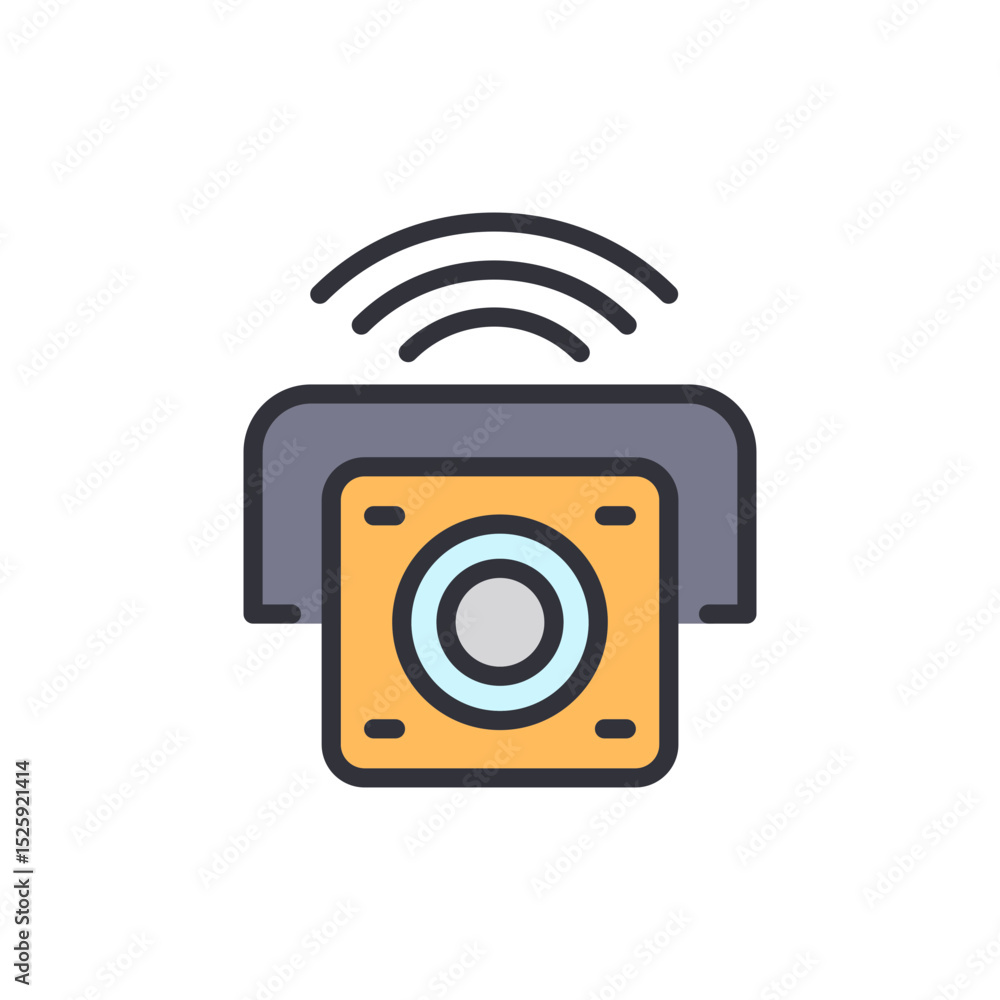 Poster wireless security camera broadcasting live digital signal on transparent