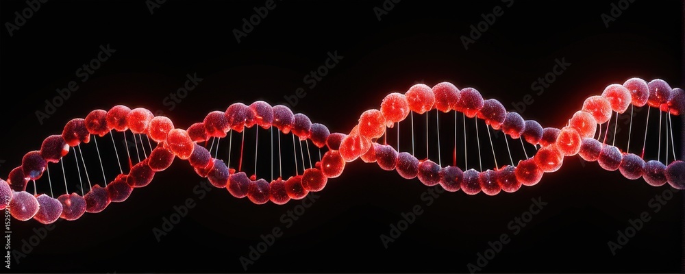 Poster glowing red dna double helix in 3d render