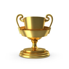 Golden Cup Trophy with Handles and Ribbon Isolated on Transparent Background