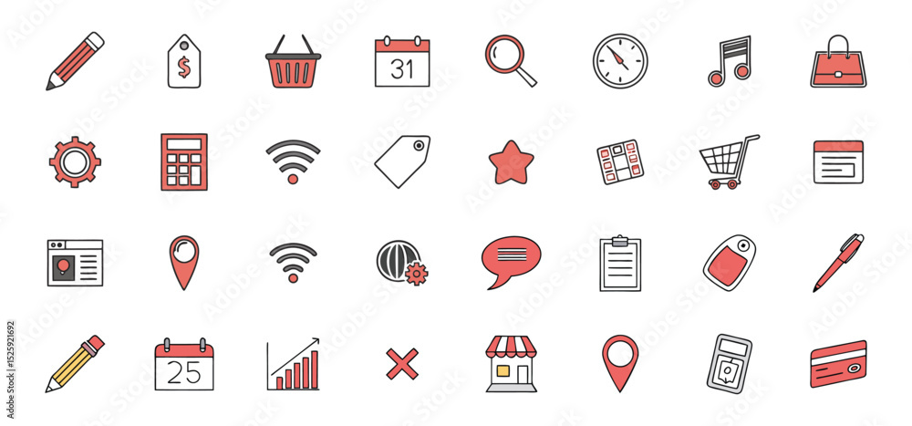 Poster a collection of hand drawn style icon graphics perfect for web design and mobile applications on whi