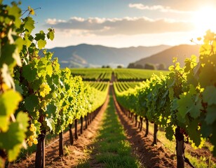 Naklejka premium Vineyard at sunset