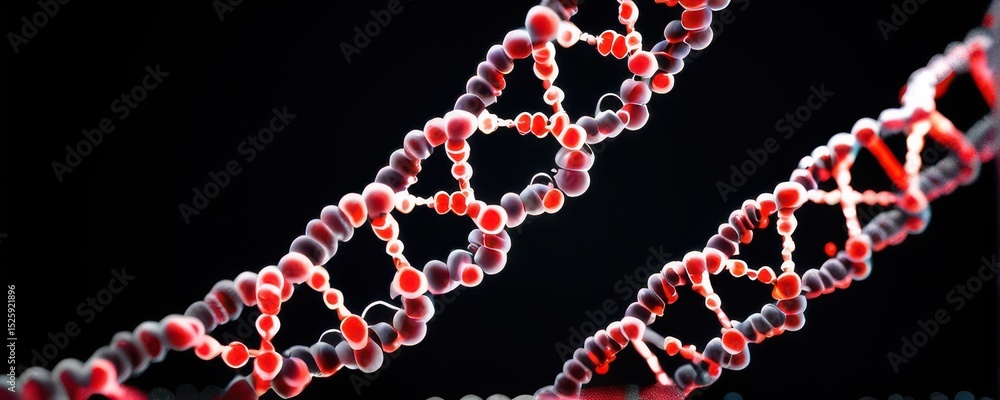 Poster red and gray dna double helix microscopic 3d render