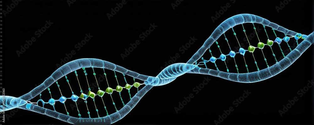 Poster translucent blue dna double helix 3d rendering on black background
