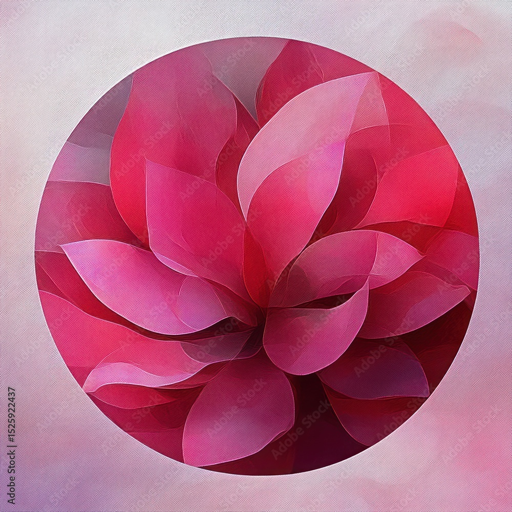 Aufkleber close-up of an abstract red and pink flower with multiple layered petals creating a soft, harmonious