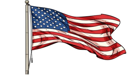 Cartoon american flag waving illustration patriotic symbol of usa independence day star and stripes banner
