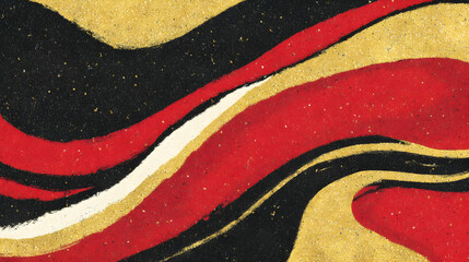 Swirling abstract art red, gold, black glitter texture.