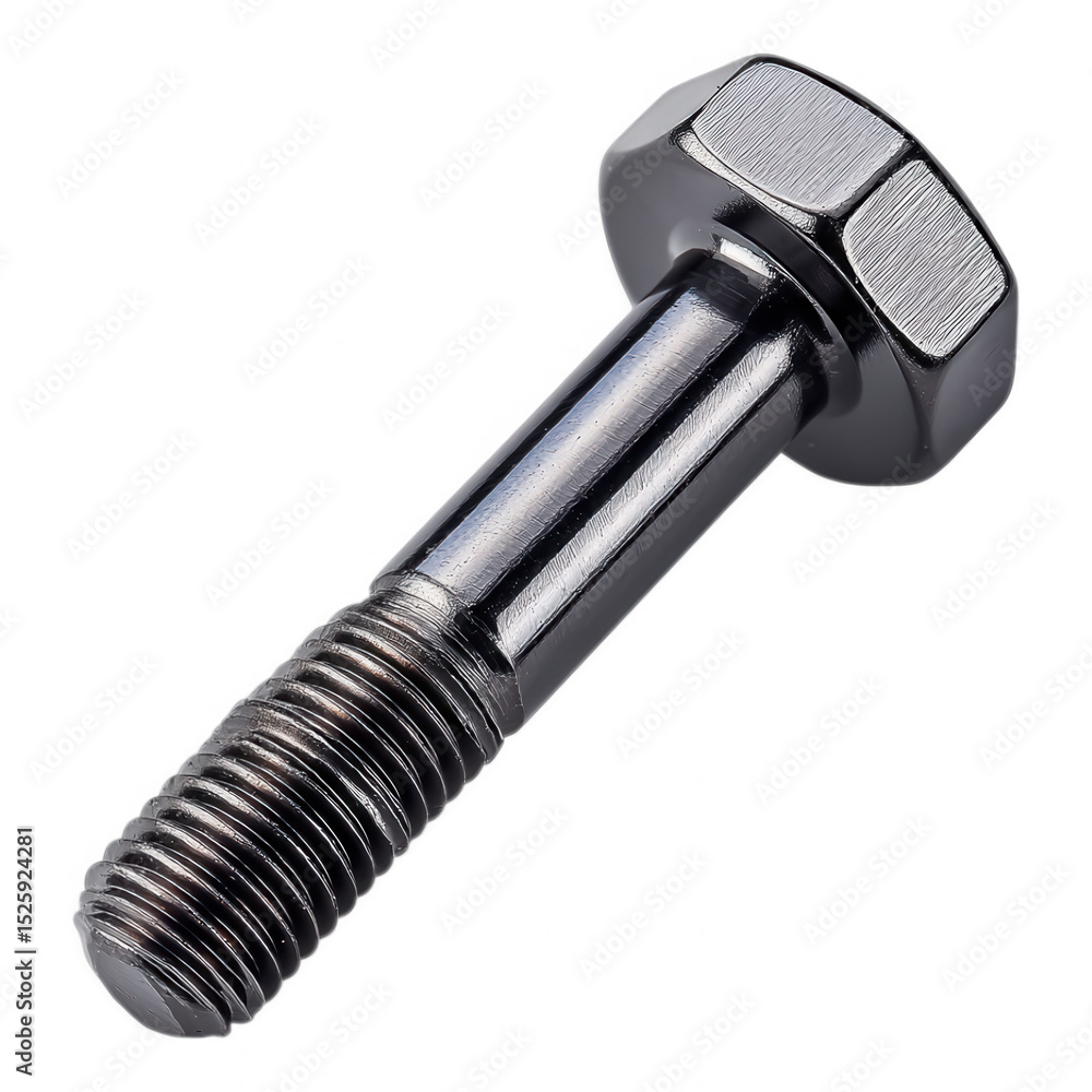 Poster high resolution image of a shiny metal hex bolt with detailed threading and hex head