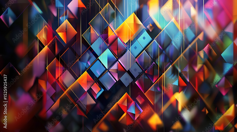 Leinwandbilder A dynamic abstract background featuring a vibrant array of colorful geometric shapes, creating a modern and visually engaging design with depth and complexity
