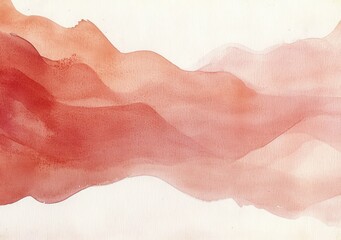 Fototapeta premium Abstract soft watercolor painting with flowing red and pink gradient shapes resembling gentle waves or mountainous landscape blending smoothly