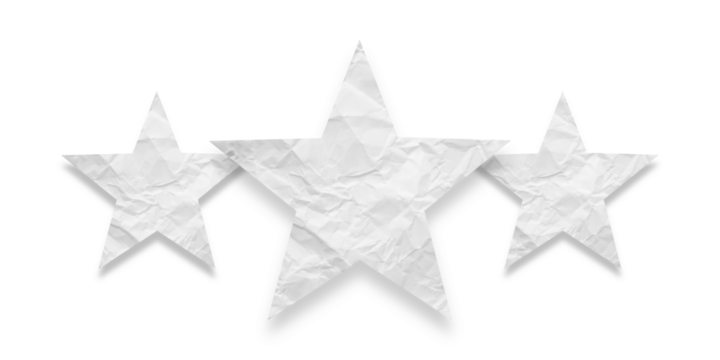 Crumpled white star pattern stickers, separated on a transparent background.