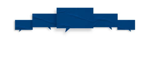 Blue speech bubble crumpled paper isolated on transparent background