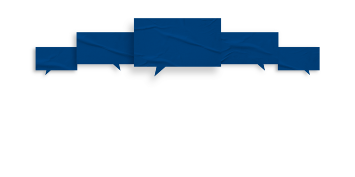 Blue speech bubble crumpled paper isolated on transparent background