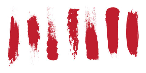 Red line, grunge brush stroke. and drawn stripes, smears. The red line of paint is isolated on a transparent background.