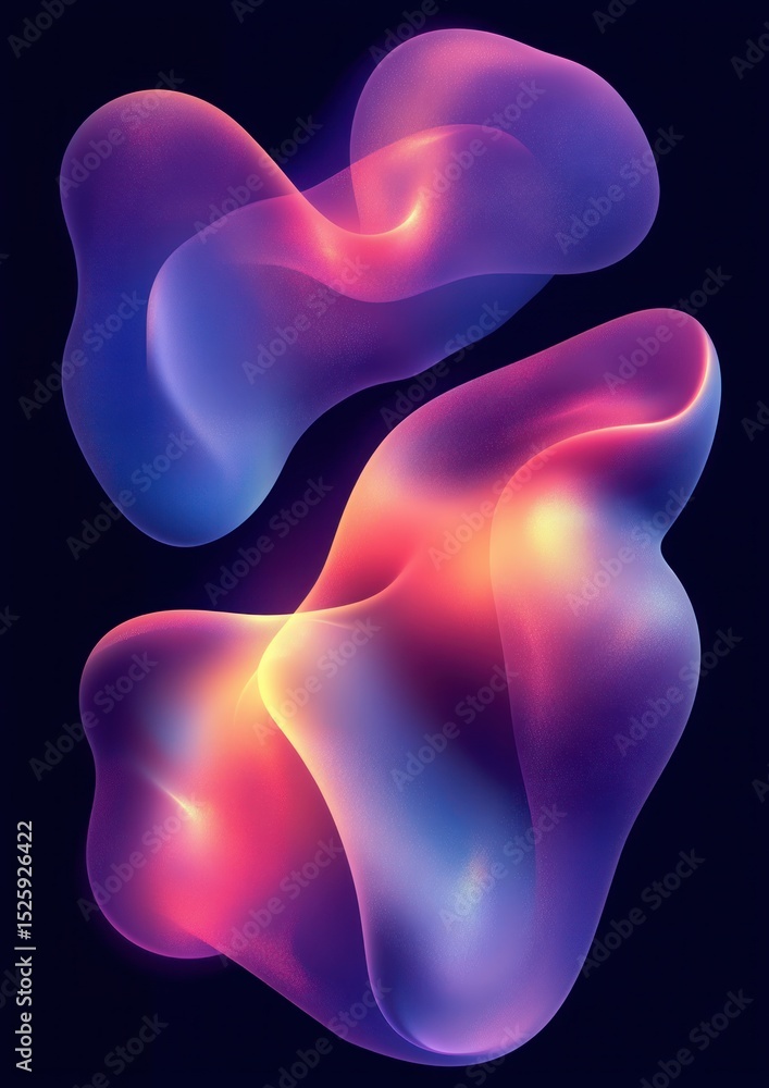 Poster abstract glowing translucent shapes with smooth flowing forms in vibrant pink, purple, and blue hues