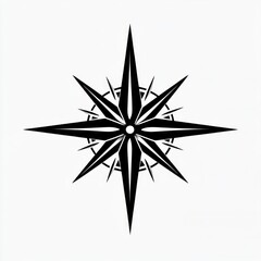 Obraz premium Black and white minimalist compass rose design with eight primary pointed directional arms and smaller decorative elements on a white background