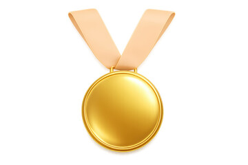 Realistic gold medal with pink ribbon, symbolizing achievement and success, isolated on transparent background