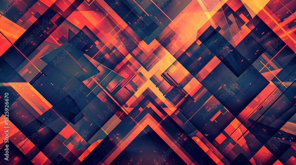 Poster an abstract geometric pattern with intersecting orange and dark shapes creates a modern and dynamic 