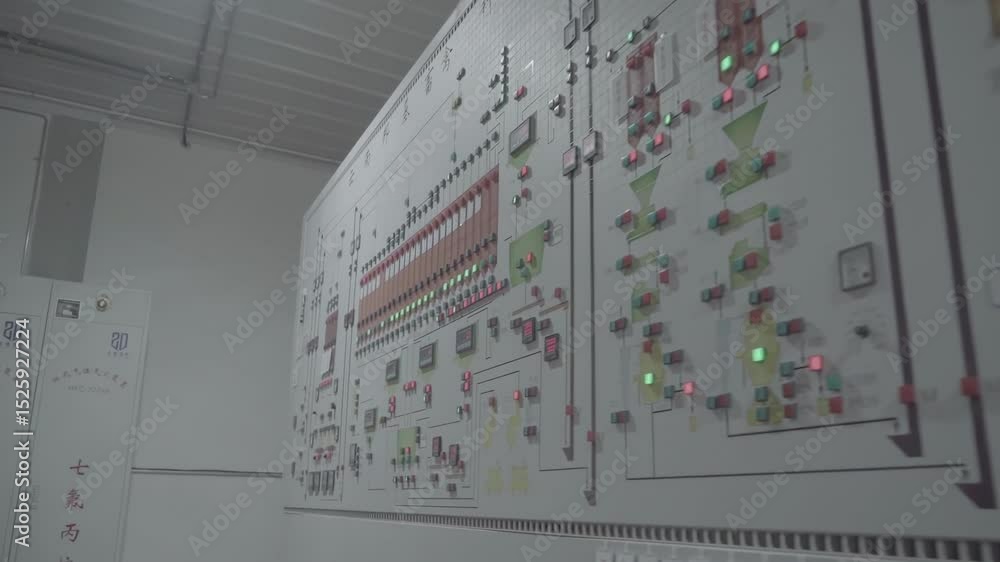 Aufkleber machine control panel high-tech factory automation with electrical diagrams and touchscreen controls
