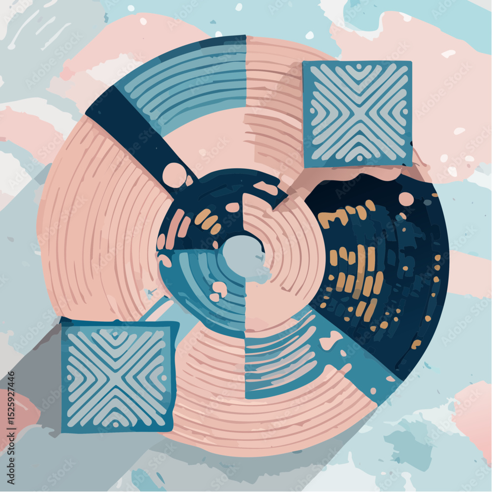 Aufkleber a bold abstract vector pattern featuring fluid wave shapes, swirls, dots, and layered lines in earth