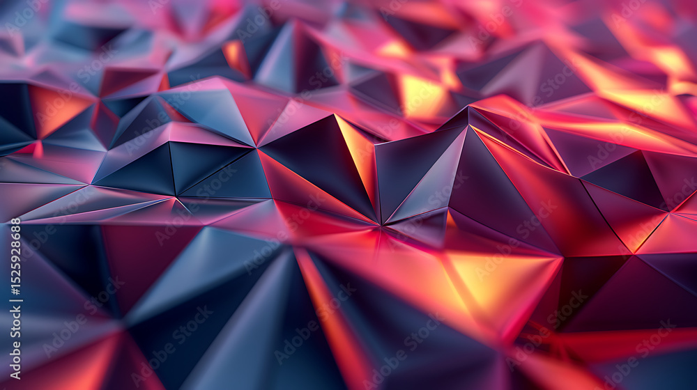 Poster an abstract geometric background with a low poly design featuring triangles in shades of blue, red, 