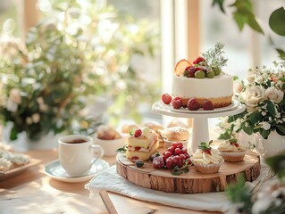 Three Tiered Cake on Table