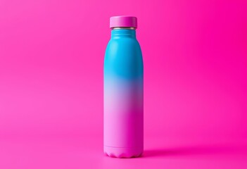Blue pink gradient insulated bottle against magenta background Modern, sustainable design,  bottle, environment