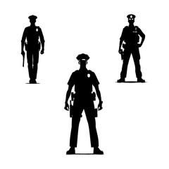 Police officers silhouettes on white background. Vector illustration.