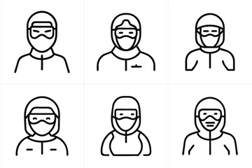 Healthcare worker with PPE icon set showing safety gear for doctors nurses and medical staff
