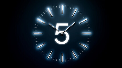 Clock with number five glowing
