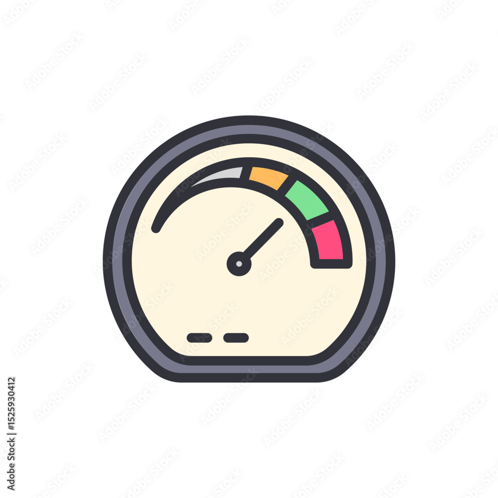 Poster stylized illustration of an analog gauge with performance metrics
