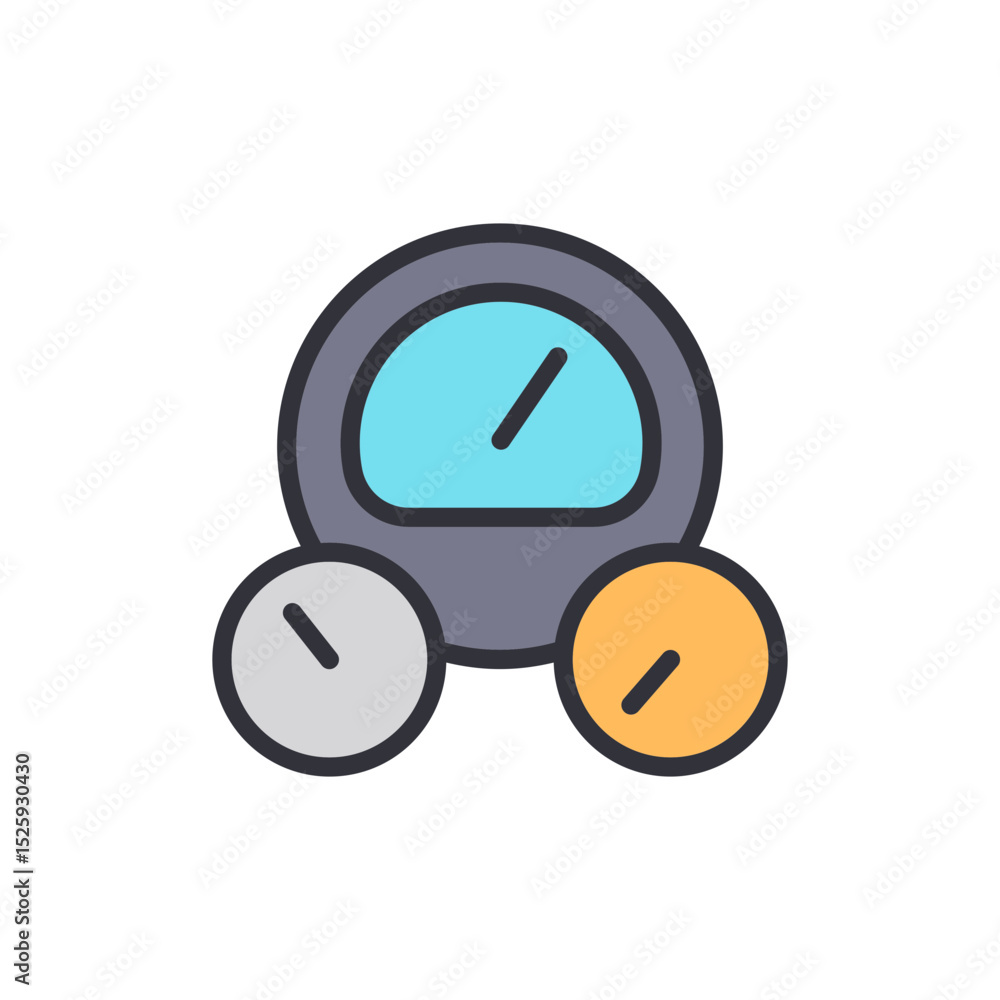 Poster gauge with multiple dials indicating status in measurement or progress