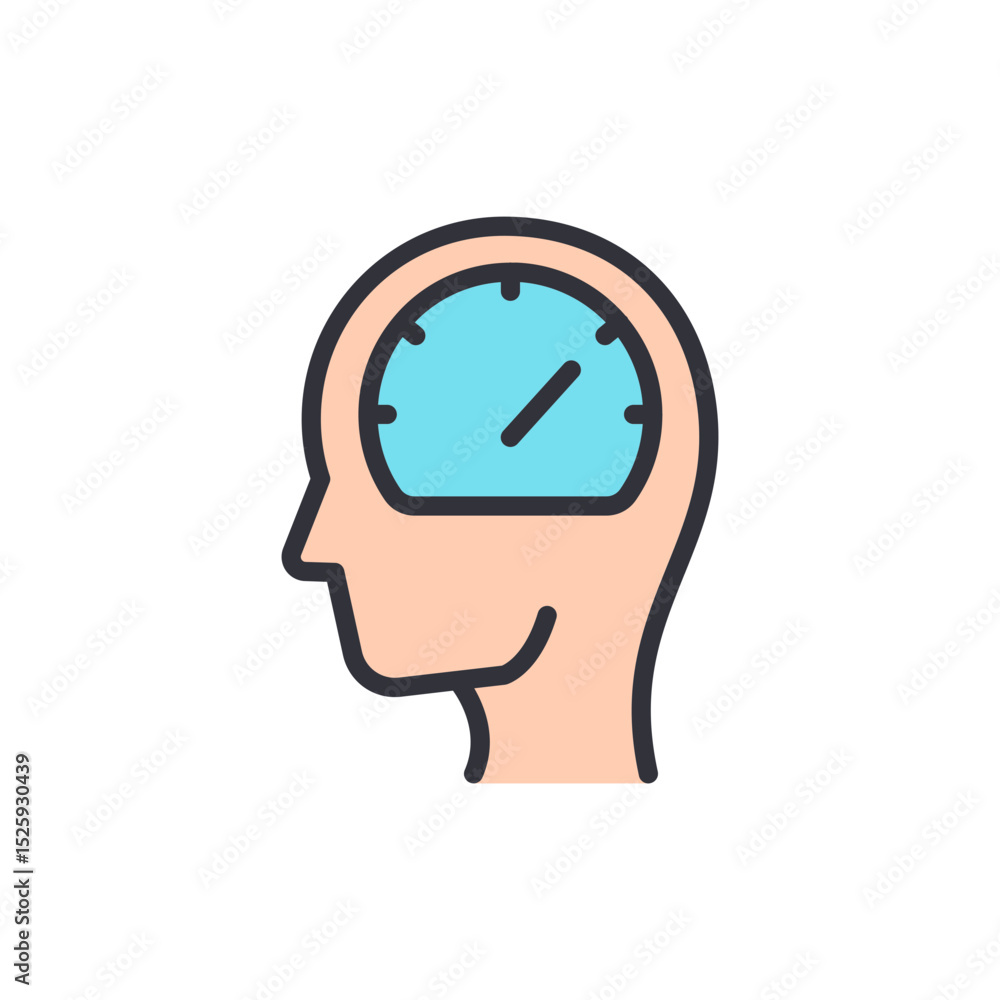 Poster human head with clock inside symbolizing time management skills