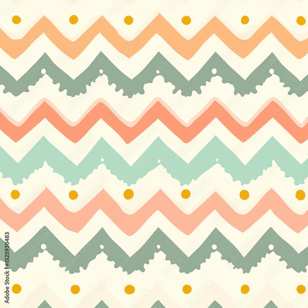 Aufkleber seamless repeating pattern of irregular zigzag stripes in soft pastel shades with small golden dots 