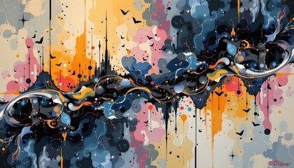 an abstract piece of artwork with various elements combined