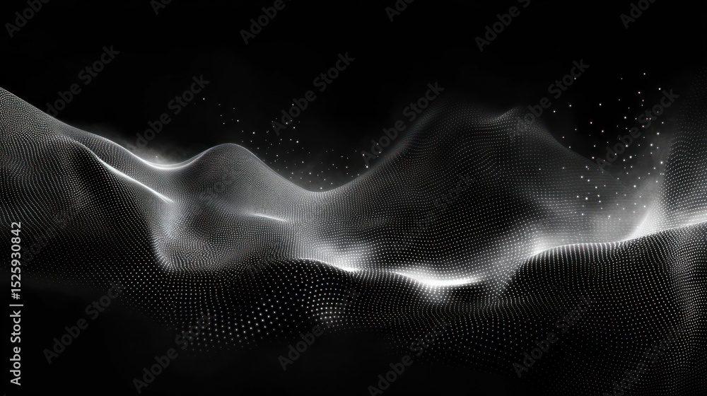 Aufkleber abstract digital wave landscape composed of white glowing dots on a black background creating a sens