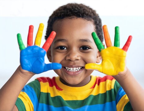 Happy child with painted hands (1)