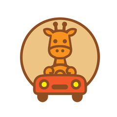 Giraffe Driving a Red Car in a Circle