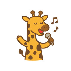 A Cute Singing Giraffe Cartoon Illustration