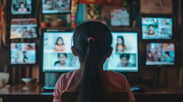 Girl on Video Conference Call with Multiple Participants