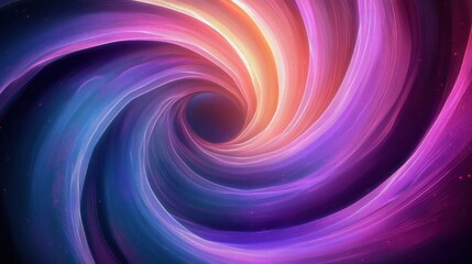 Abstract swirling vortex with vibrant gradient colors transitioning from deep blue to pink and orange radiating energy creating a dynamic cosmic spiral effect