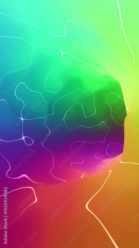 Poster artistic fluorescent colorful 3d loop tunnel with white wavy lines vertical animation.