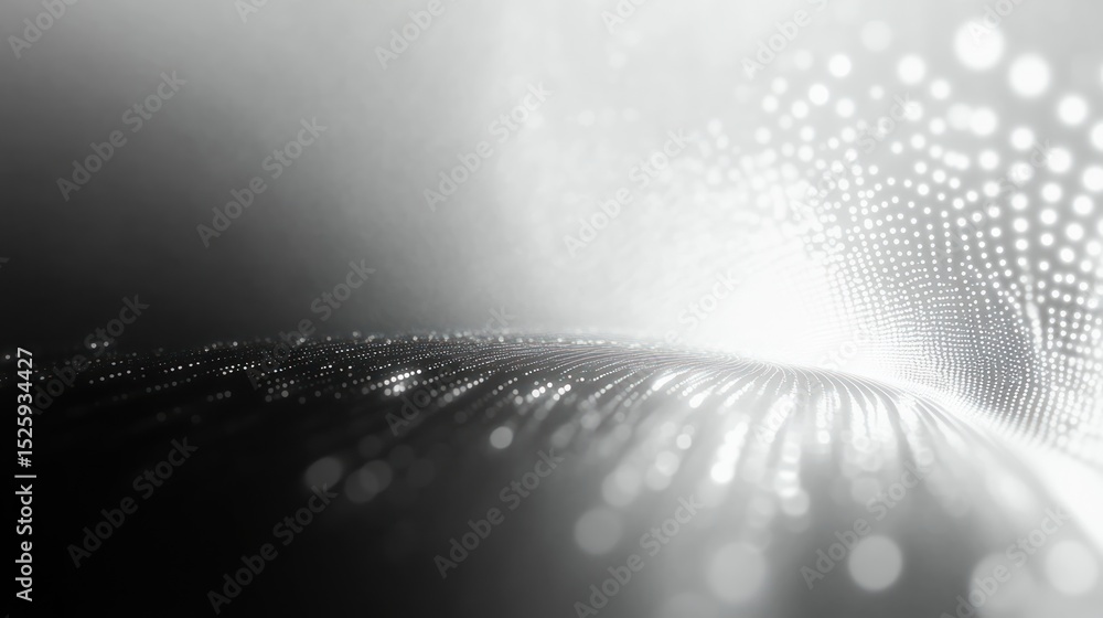 Aufkleber abstract futuristic wave of glowing white dots forming a curved surface with a bright background and