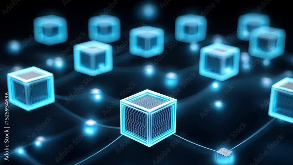 Poster digital network glowing cubes technology abstract design for futuristic connectivity and data