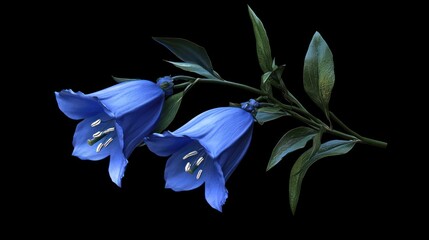 Fototapeta premium Elegant Bluebells on Black Background: A Stunning Botanical Close-Up