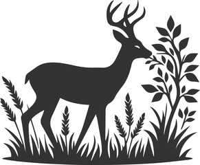 Black roe deer wild animal vector drawing silhouette
