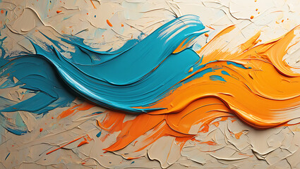Abstract art painting with dynamic blue and orange brushstrokes