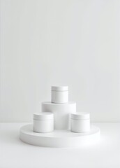 white jar of cream on white background. Stylish look of the product, mockup.