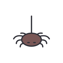 Hanging Spider With Simple Outline Design On Transparent Background